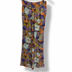 O’Neill Floral Flowy Fit Pants Boho Smocked Waist Summer Lounge S